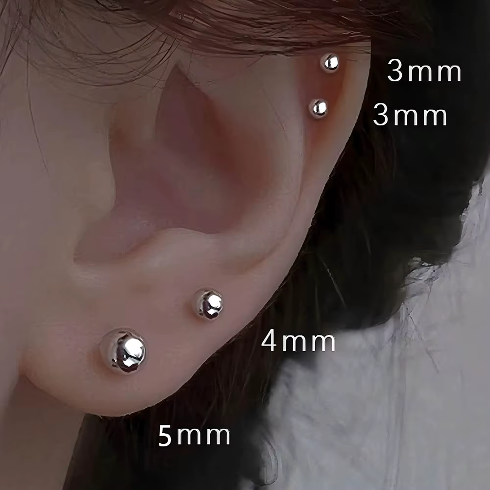 Ensemble de 6 boucles d'oreilles en acier chirurgical 16G (3/4/5mm)