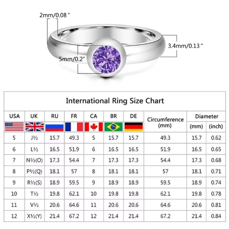 Bague pierre naissance à avec bijoux d'anniversaire remplaçables en Zircon 12 couleurs