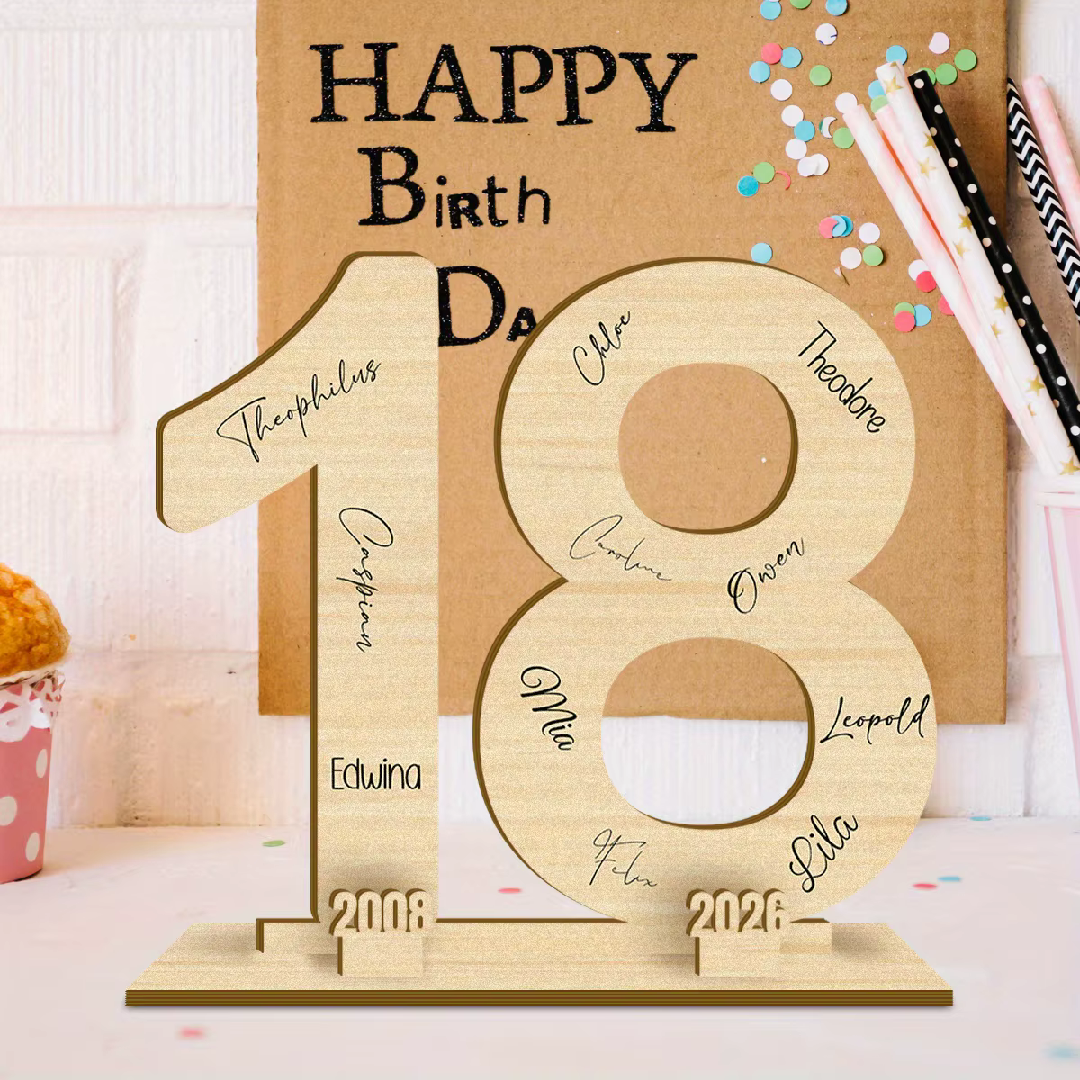Plaque Numérotée en Bois N°18 2026 pour Livre d'Or d'Anniversaire et de Mariage