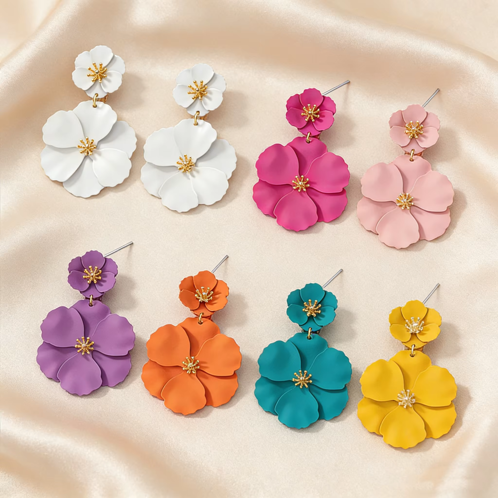 Boucles d'oreilles pendantes à fleurs multiples exagérées