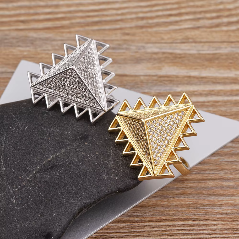 Nidin nouveauté Vintage egypte pyramide plaqué or Zircon anneau Style Punk Triangle ouverture réglable fête bijoux cadeaux