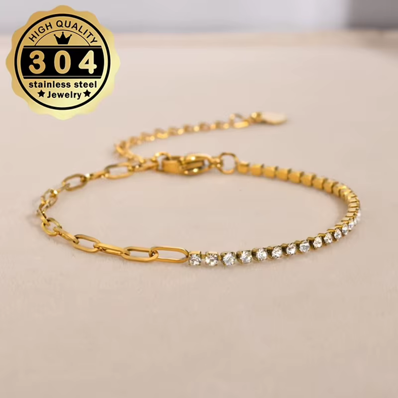 Bracelet en acier inoxydable pour femme avec pierres de zircone étincelantes