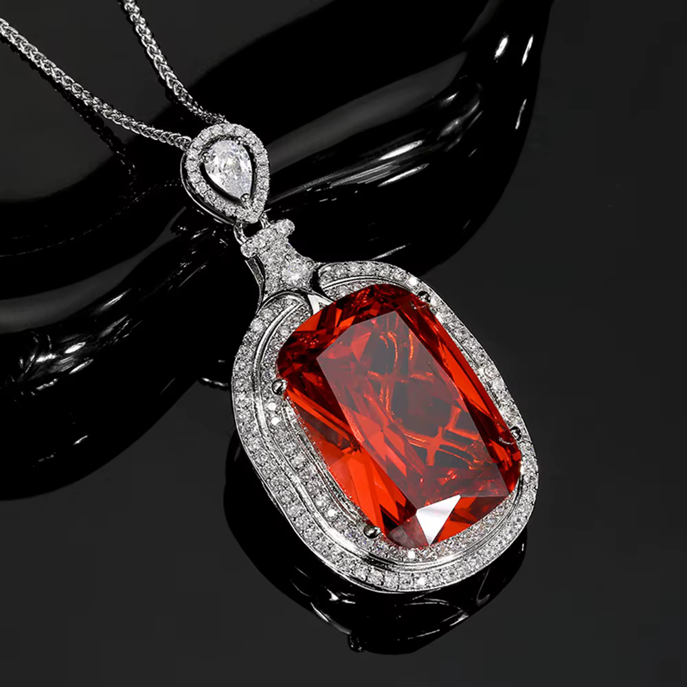 Vinregem 20*28 MM laboratoire créé Paraiba Tourmaline rubis émeraude pierre précieuse pendentif collier cadeaux d'anniversaire bijoux fins en gros
