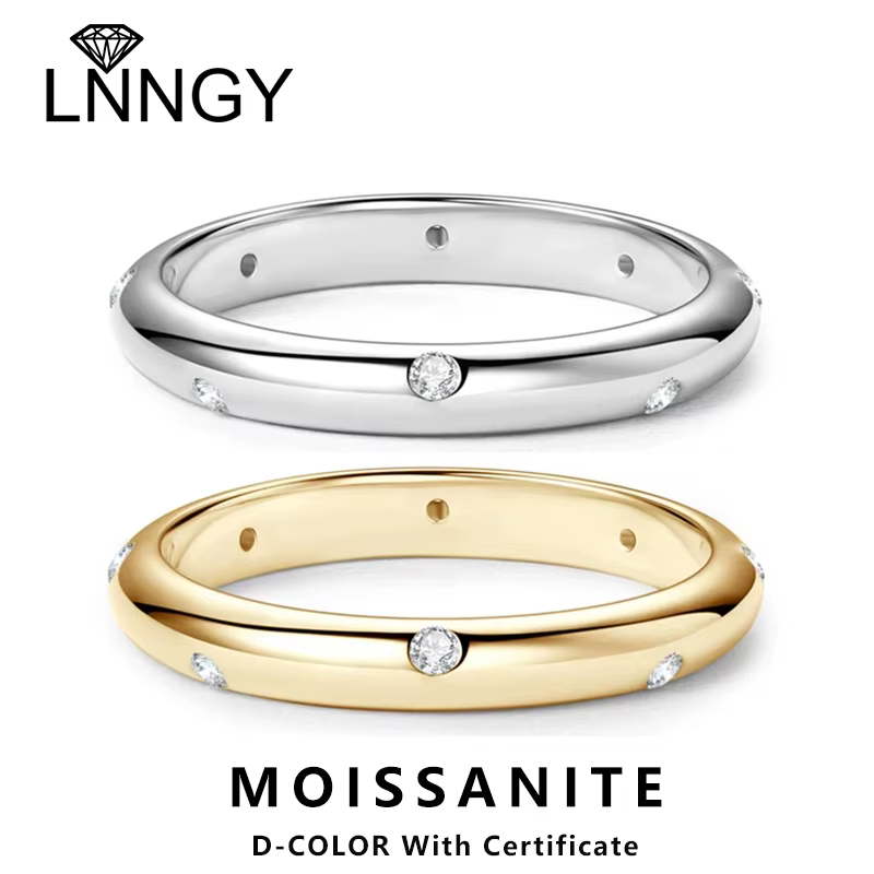 Lnngy Moissanite bague originale certifié 925 bagues en argent pour femmes Couples délicate empilable alliance bijoux éblouissants