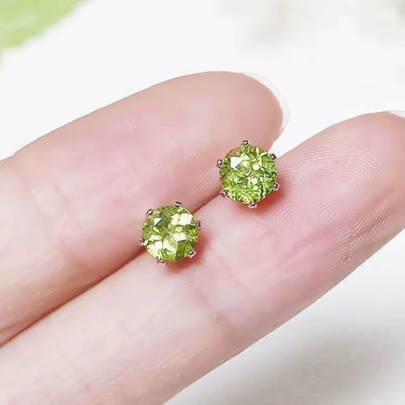 Boucles d'Oreilles Simples et Fraîches en Gemme Verte pour Femme