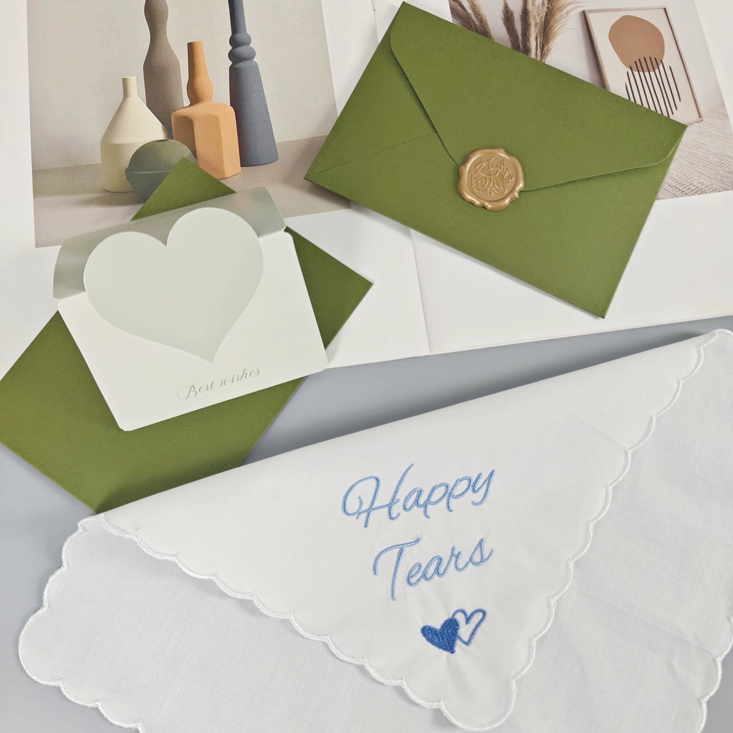 Mouchoir brodé blanc pur de 28 cm pour mariage