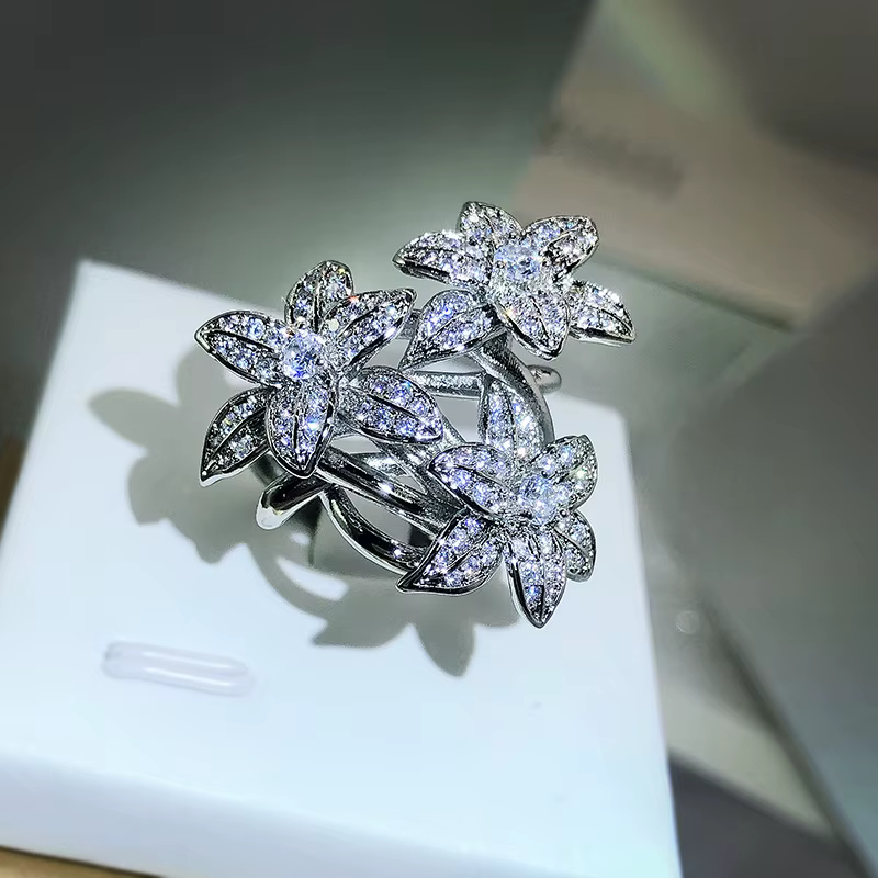Bagues à fleurs en argent 925 de haute qualité