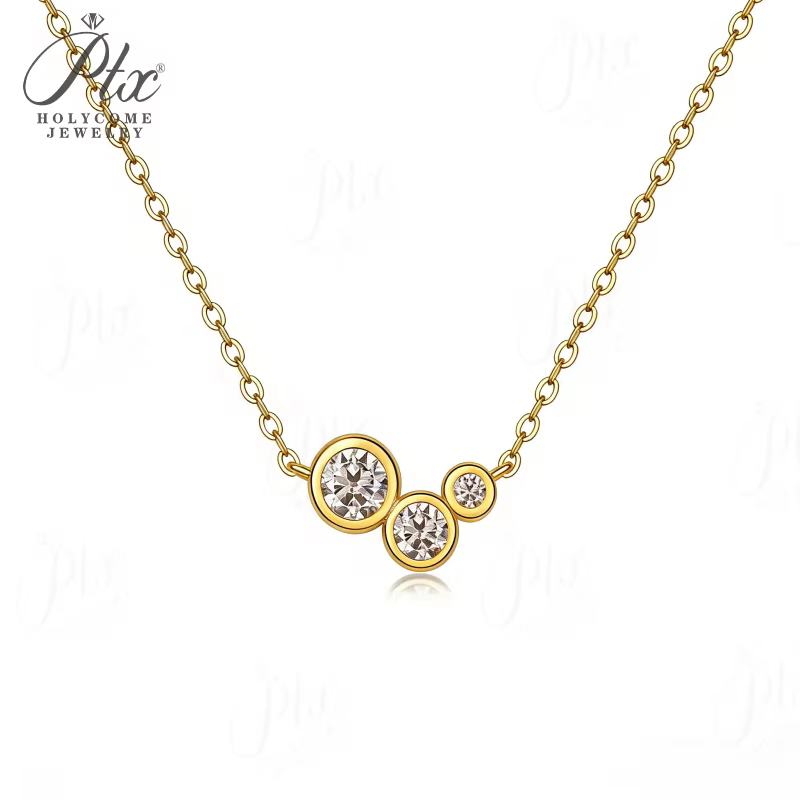 Collier en moissanite, pendentif rond classique étincelant