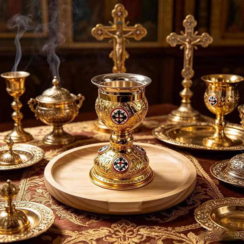 Ensemble d'autel orthodoxe en métal doré