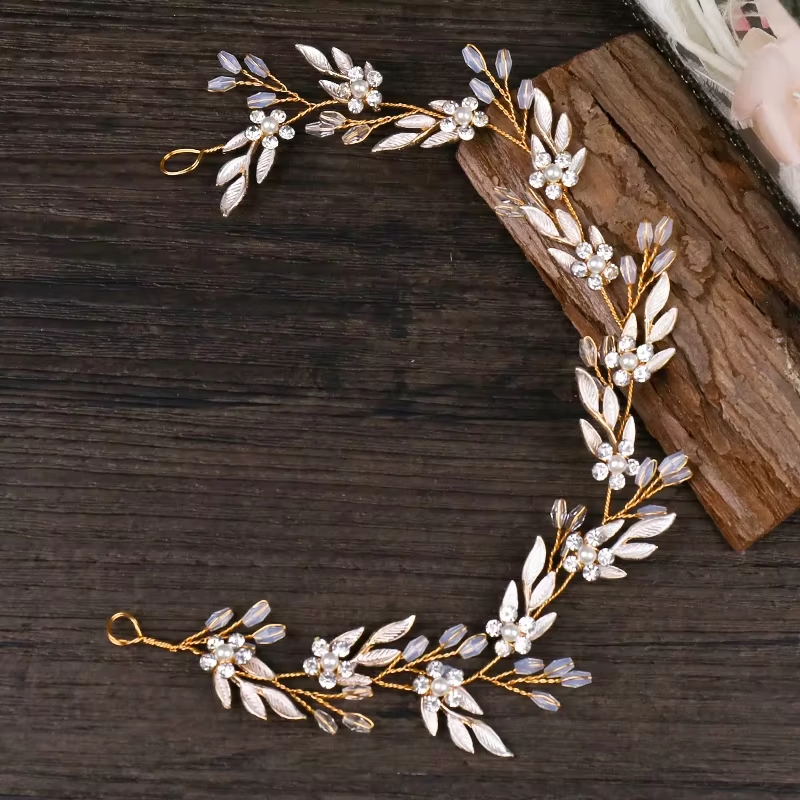 Vintage or bandeaux cheveux ornements feuilles strass fleur