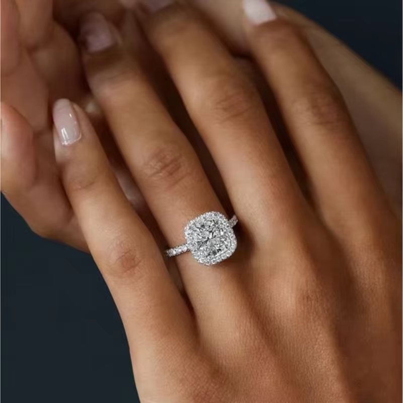 RAPRGOLD 2CT D couleur Moissanite bague s925 en argent Sterling brillant diamant Halo bagues de fiançailles pour les femmes bijoux fins cadeaux