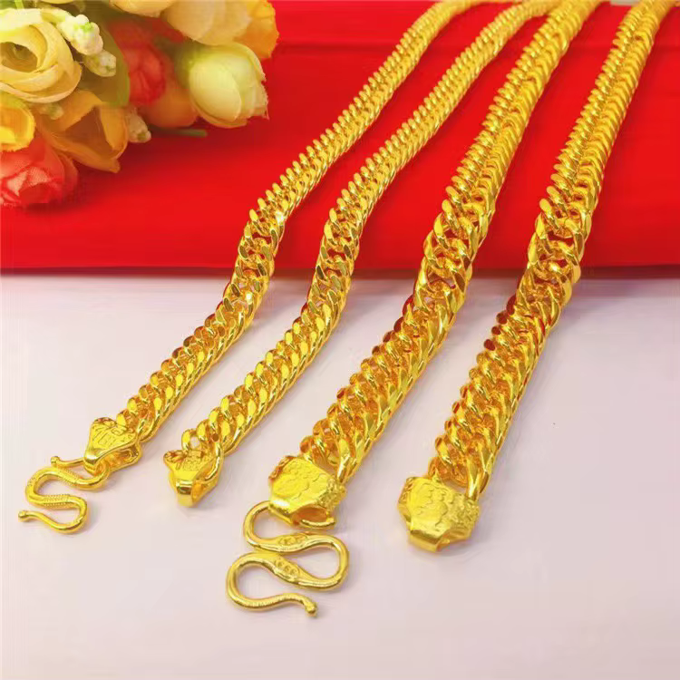 Collier plat pour homme en or véritable 999 24K