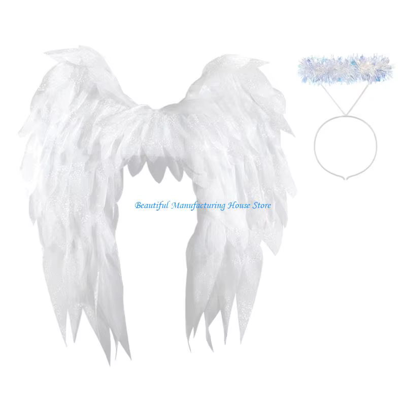 Costume d'ange E56A, aile d'ange bandeau Halos