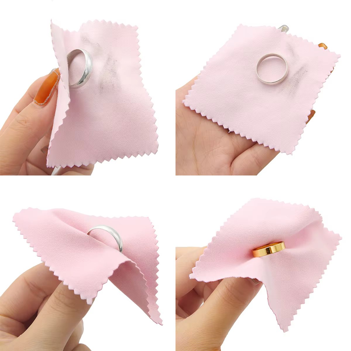 50 pcs/pack 8 cm * 8 cm bijoux polissage couleur rose tissu vernis chiffon de nettoyage soin pour 925 propre