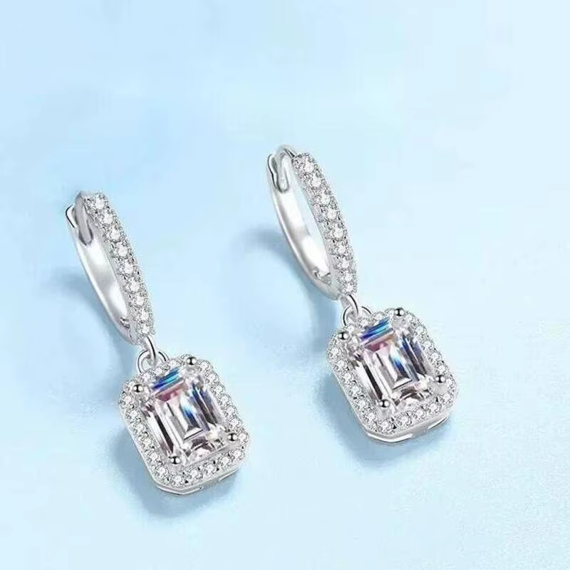 Boucles d'oreilles JoiasHome en moissanite taille émeraude 1 carat