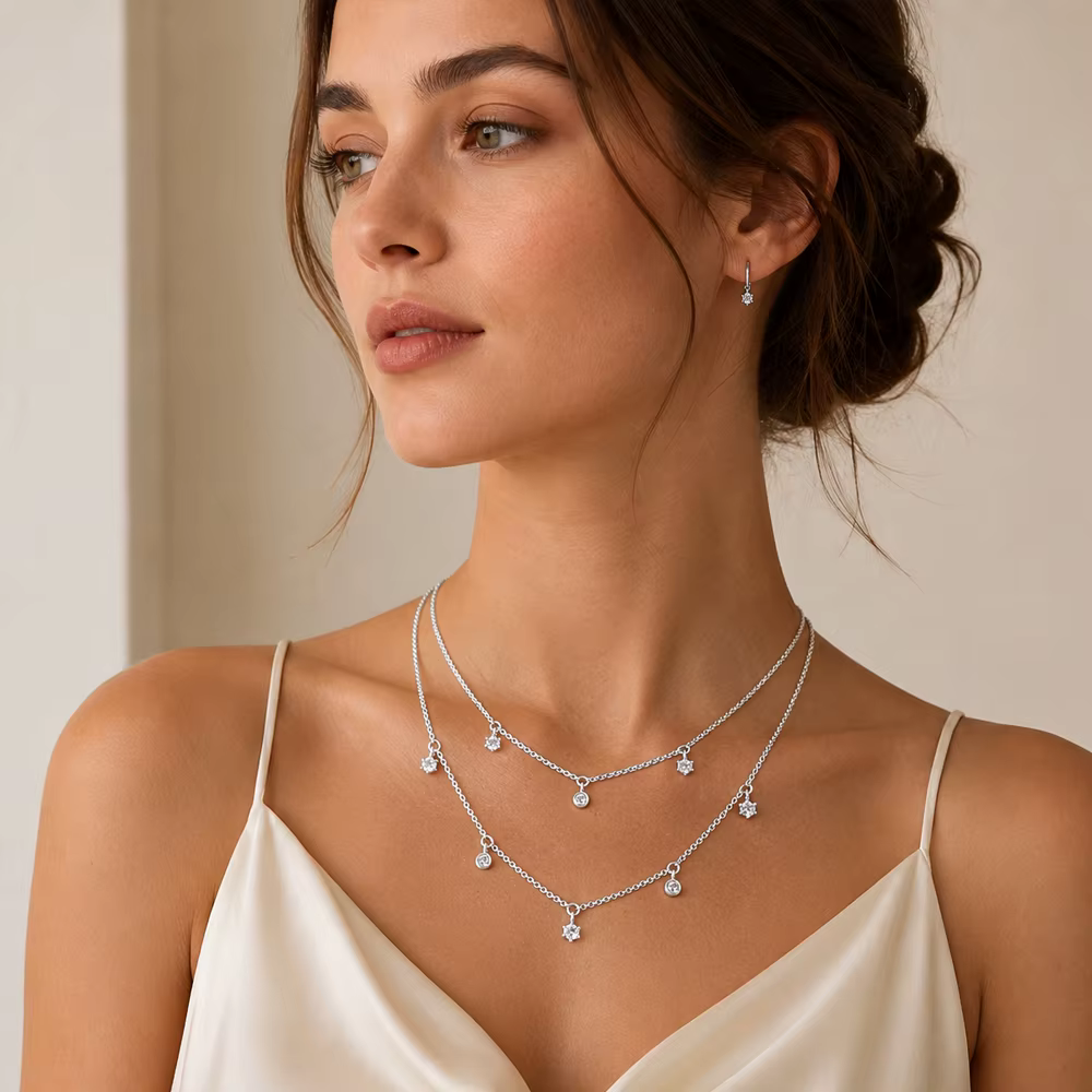 Collier Double rangée de pierres blanches