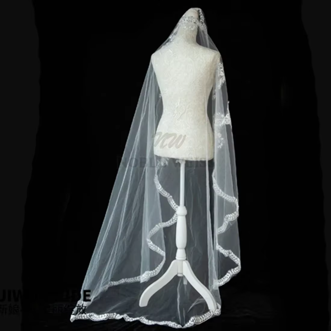 Voile de patients vintage à une couche avec bord en dentelle