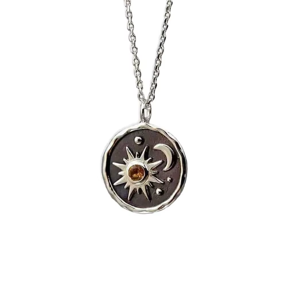Collier Pendentif Bohème Soleil Lune Étoile en Argent