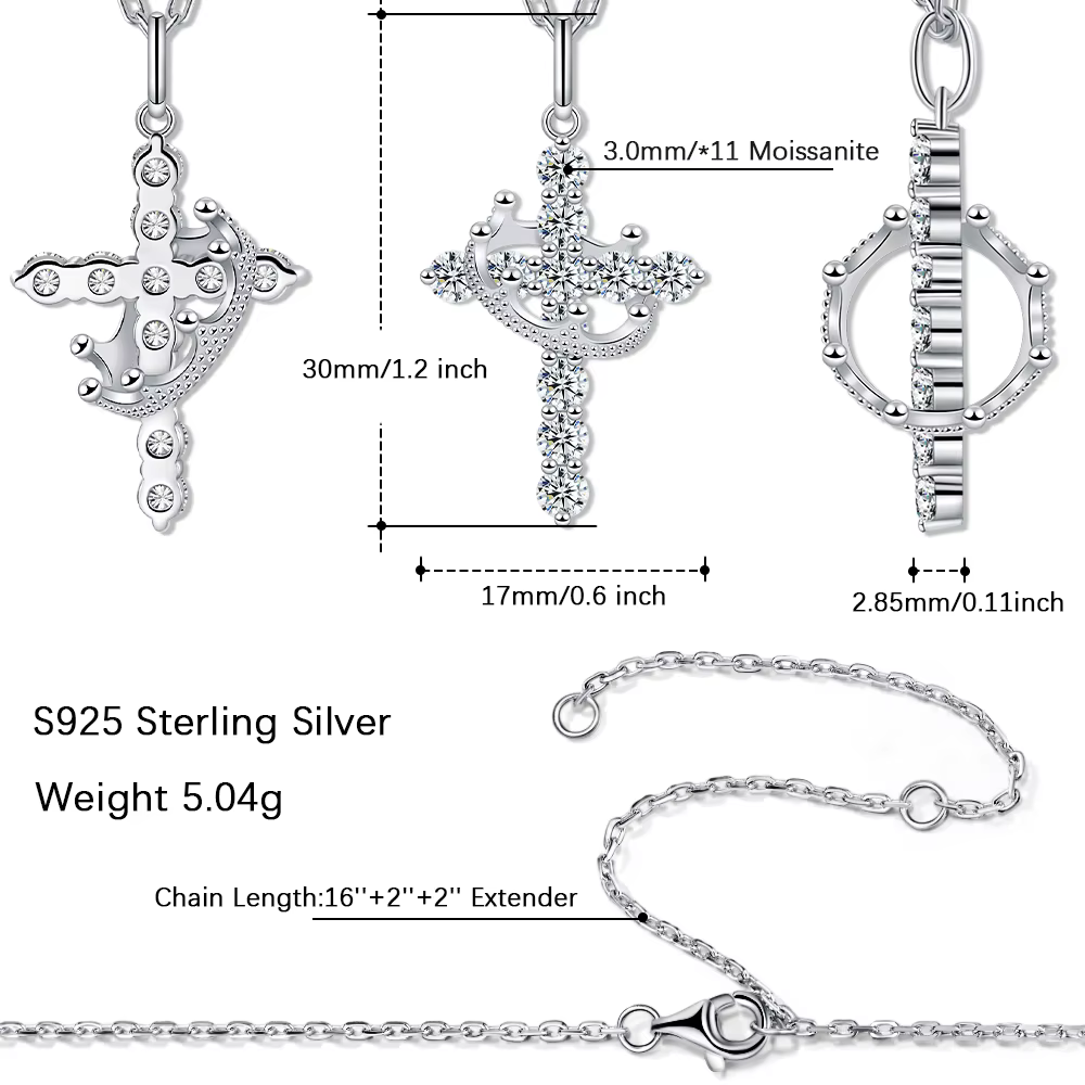 Collier avec pendentif couronne rotative en Moissanite pour femmes