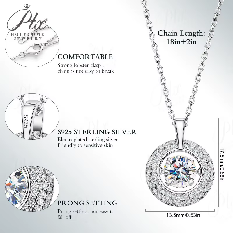 Collier rond délicat avec pendentif Moissanite en argent sterling 925 plaqué or ​ Accessoires de cou esthétiques