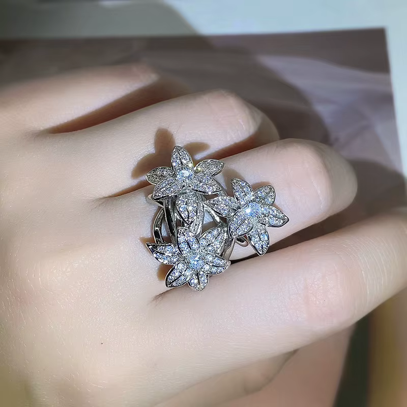 Bagues à fleurs en argent 925 de haute qualité