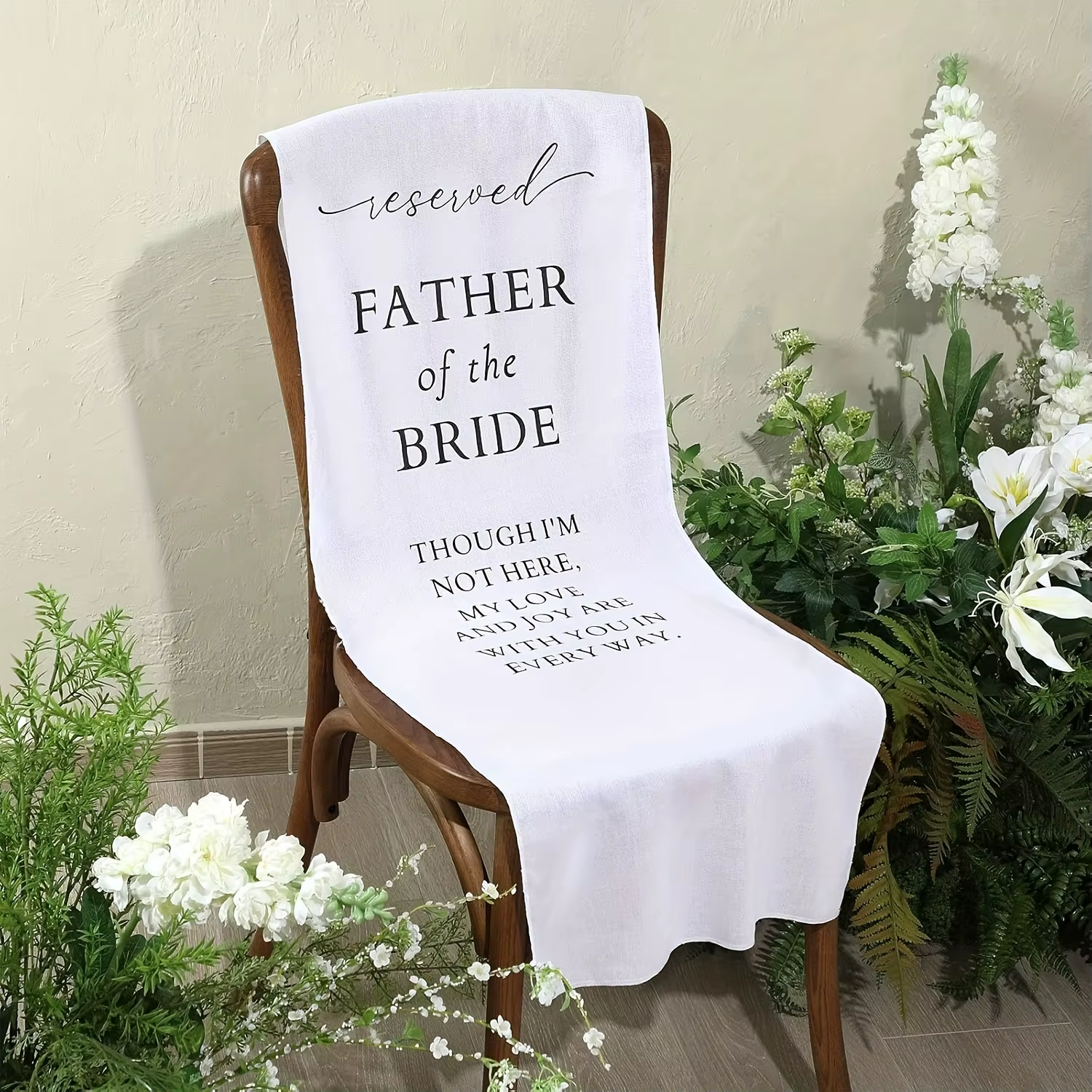 Bannière de signe de chaise réservée commémorative de mariage du père de la mariée dans une mémoire d'amour des Parents