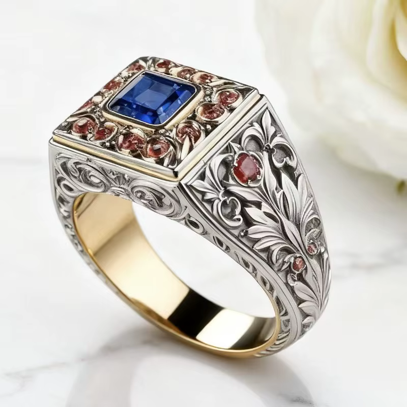 Nouvelle bague en alliage écologique - Design rétro luxueux bicolore électro-plaqué