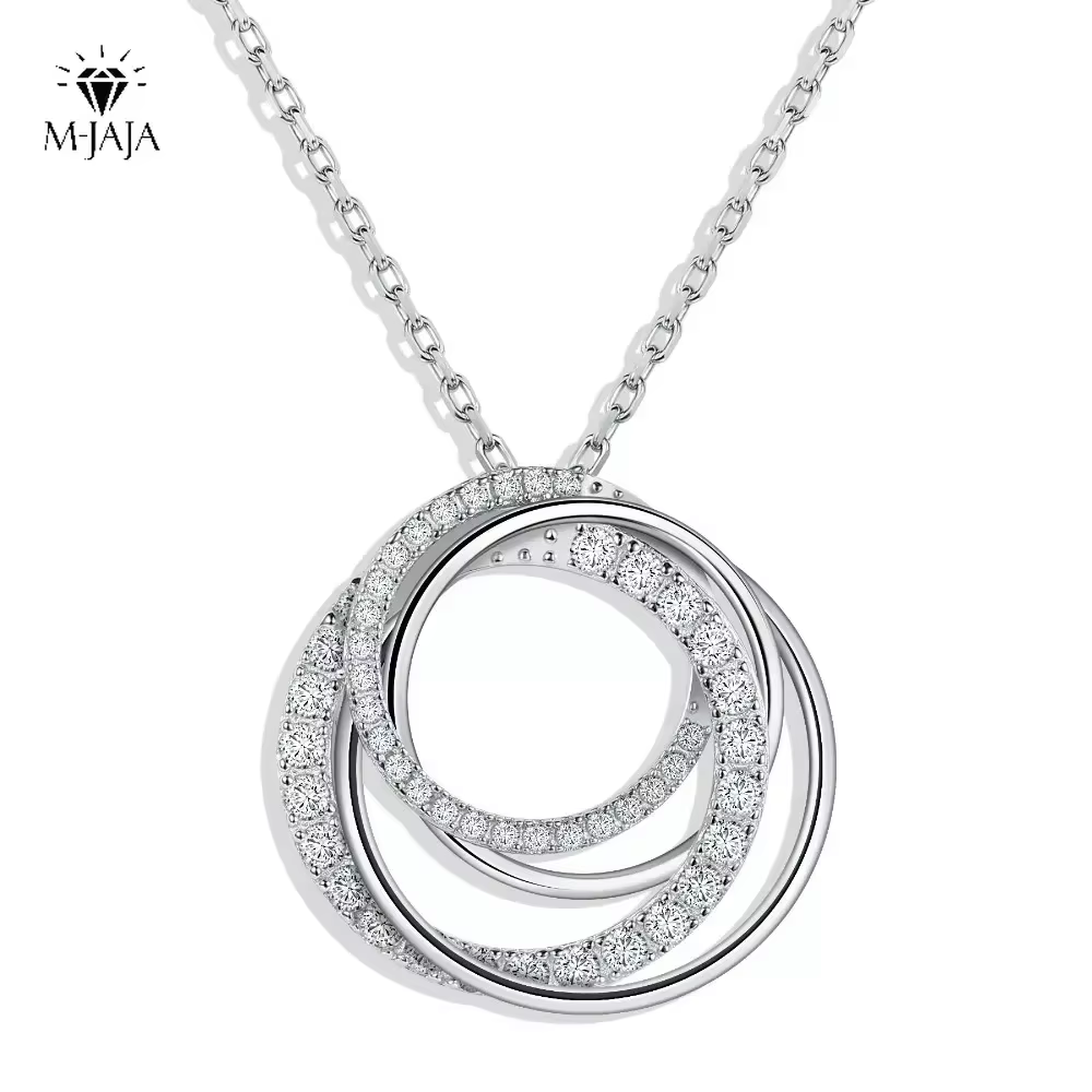 M-JAJA Moissanite pendentif collier pour femmes D VVS1 18K plaqué or blanc S925 argent multicouche cercle chaîne bijoux de luxe