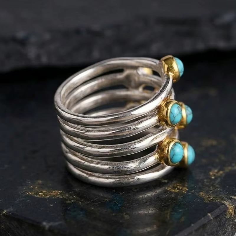 Huitan Magnifique bague avec imitation turquoise