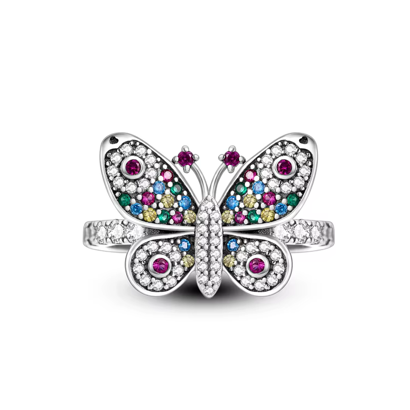Bague papillon scintillante en argent Sterling 925