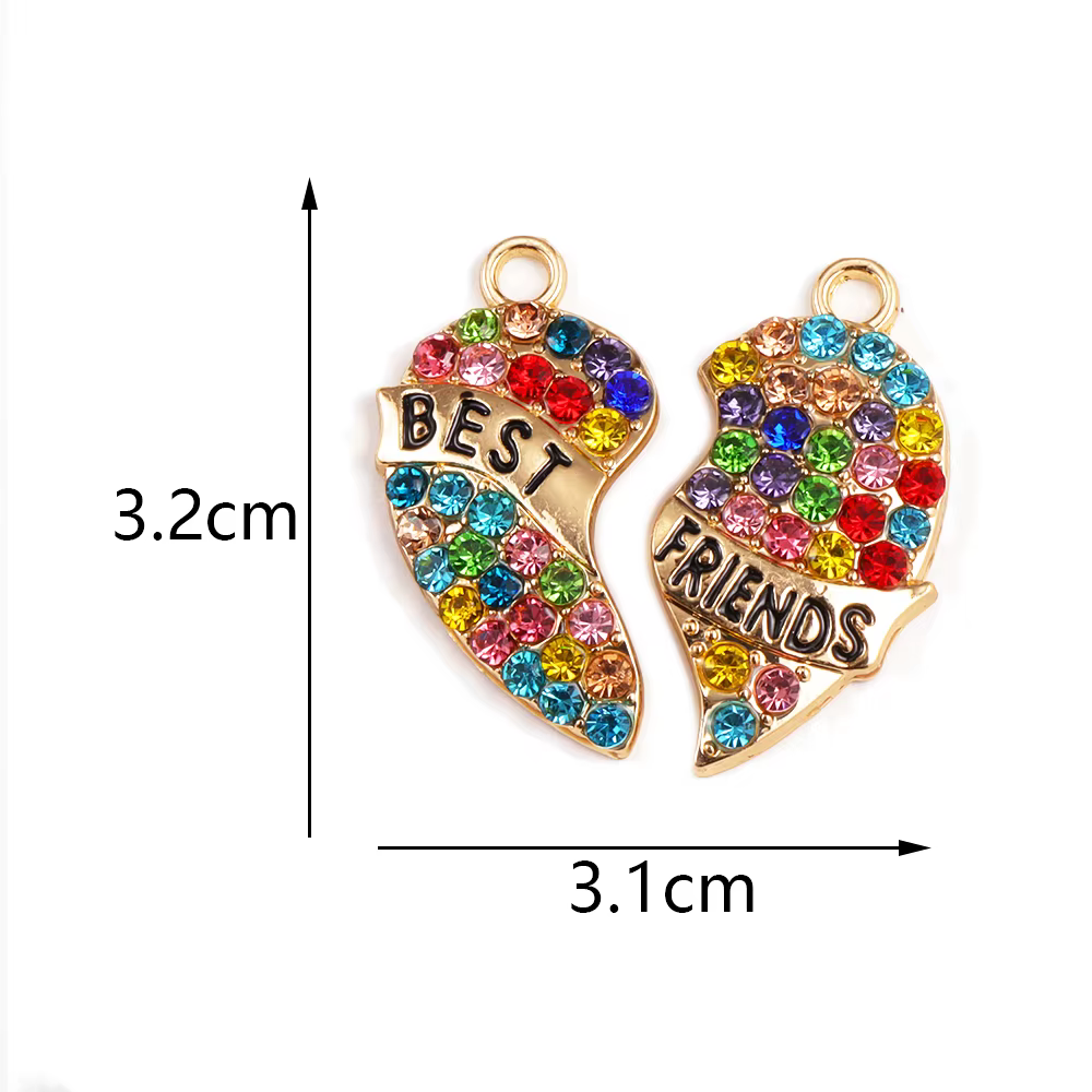 2 paires d'émail arc-en-ciel coeur cassé épissage breloque meilleurs amis pendentif bricolage femmes fille collier BFF amitié bijoux cadeaux