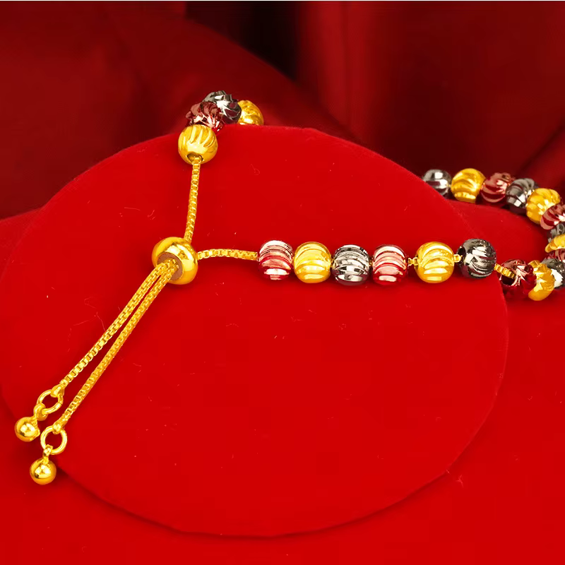 Bracelet de perles porte-bonheur en or galvanisé 24 carats pour femme