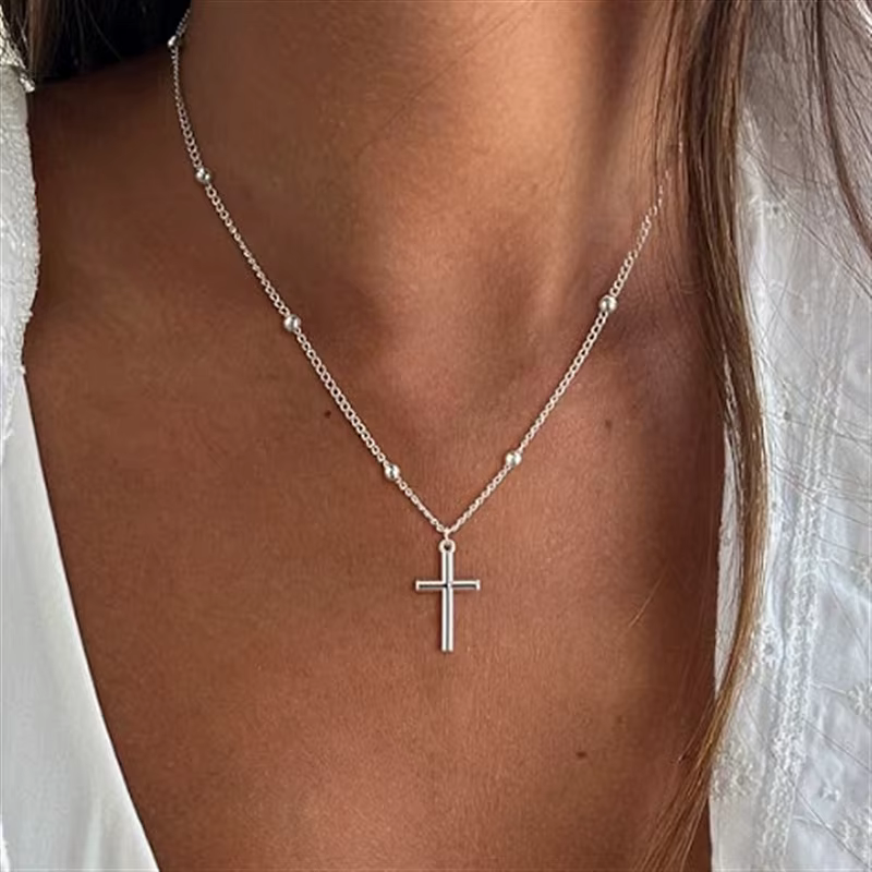 Nouveau 925 en argent Sterling croix collier personnalité Style Simple pendentif tour de cou religieux femme bijoux exquis