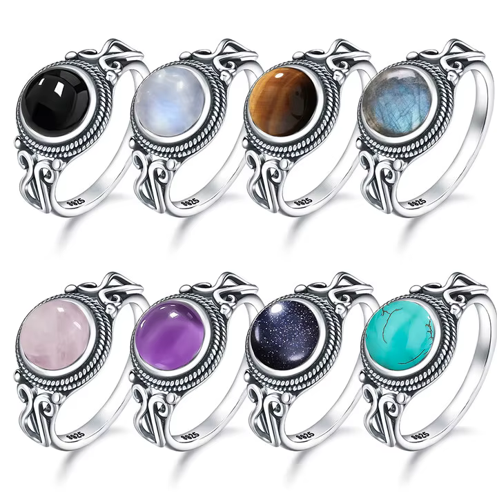 Bague Vintage en argent Sterling 925 avec pierre de Labradorite naturelle