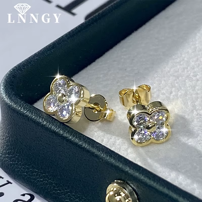 Boucles d'oreilles fleur en moissanite certifiée Lnngy avec certificat pour femmes