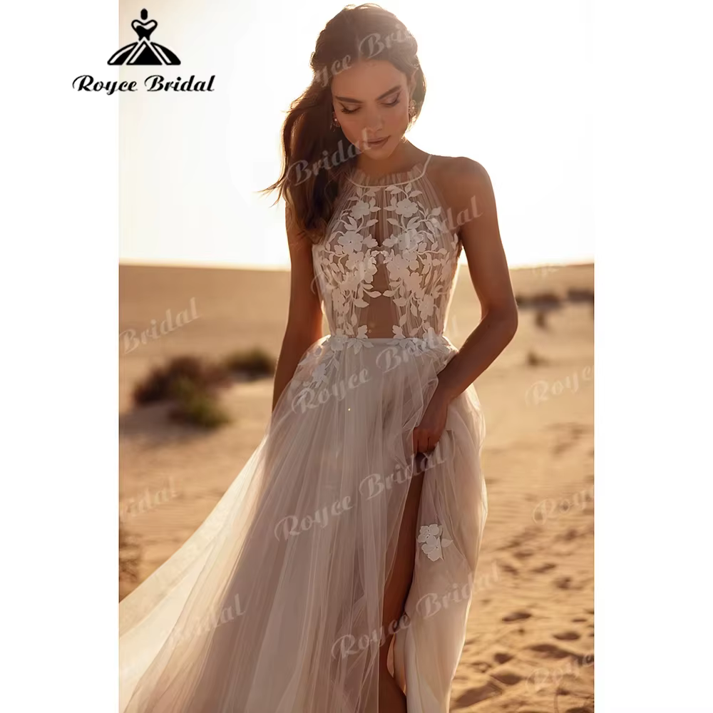 Robe de mariée bohème à col halter