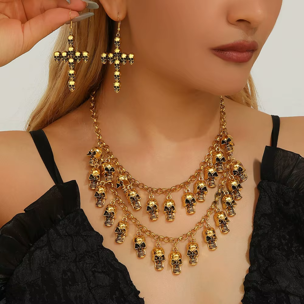 Bijoux d'Halloween exagération squelette collier ras du cou clavicule chaîne Horro fête Cosplay gland crâne os breloques colliers
