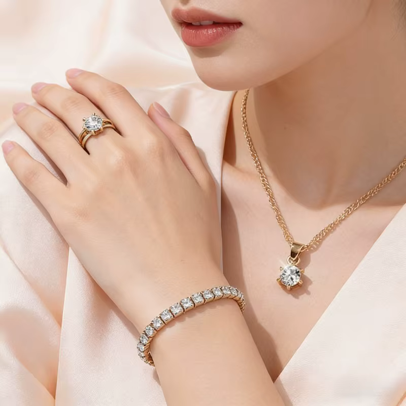 Ensemble de bijoux 5 pièces à la fois tendance et polyvalent avec incrustations de zircon synthétique