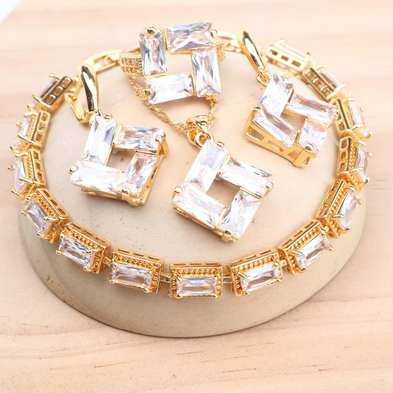 Ensemble de bijoux de mariée en argent 925 couleur or pour femmes