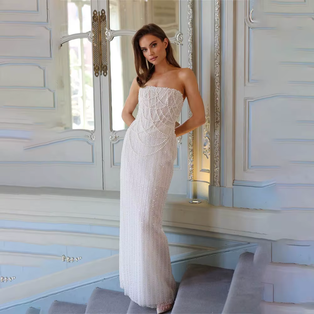 Robes de mariée fourreau brillantes à perles et sequins avec fente arrière