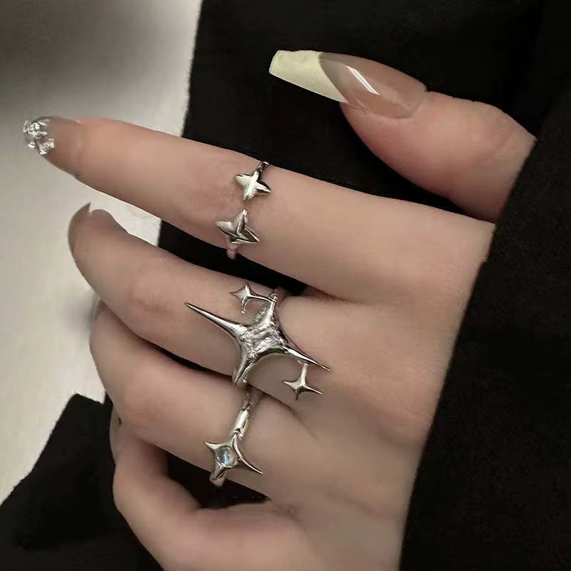 Bague ouverte Vintage en forme d'étoile croisée irrégulière pour femmes et hommes