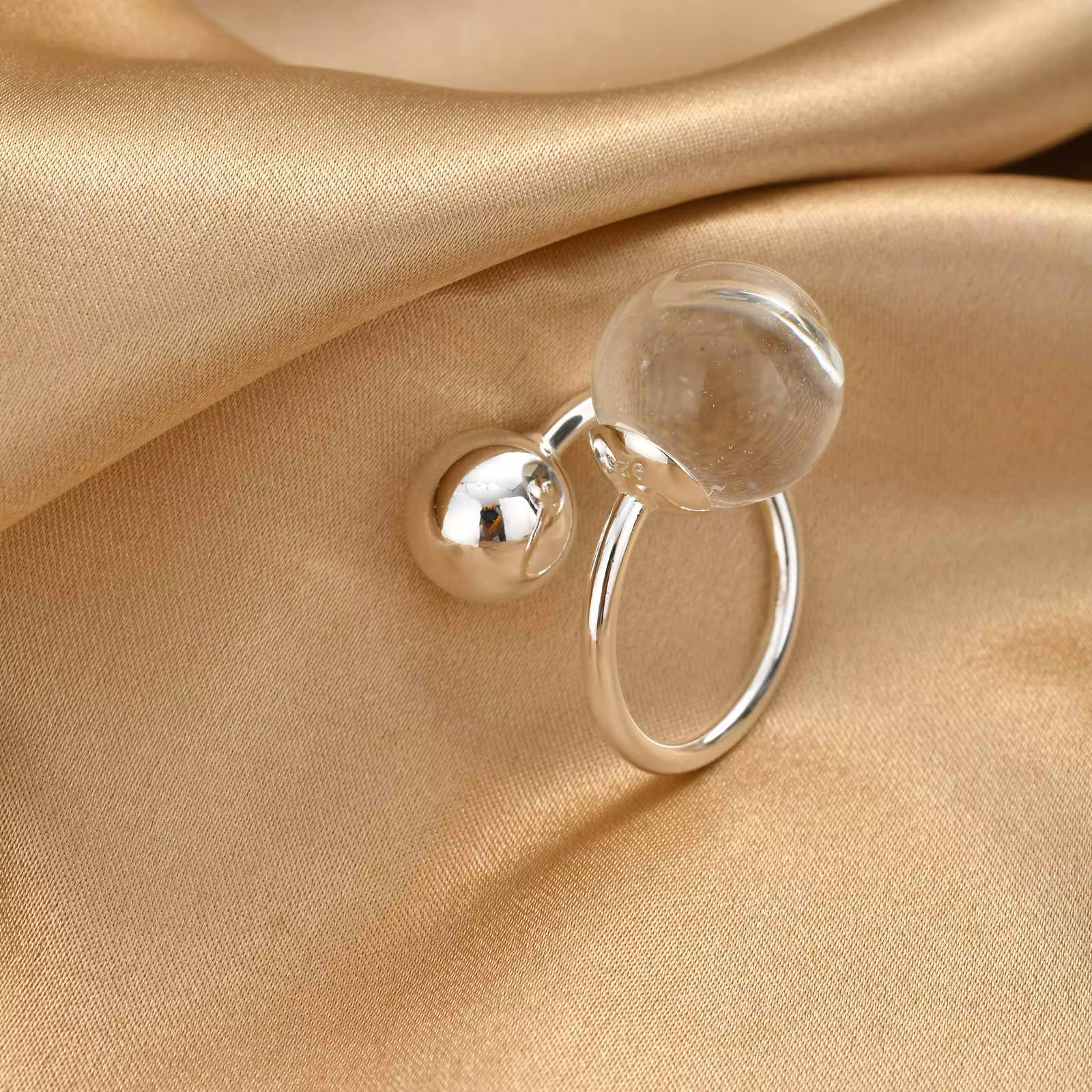 Bague ouverte sphérique géométrique pour femme