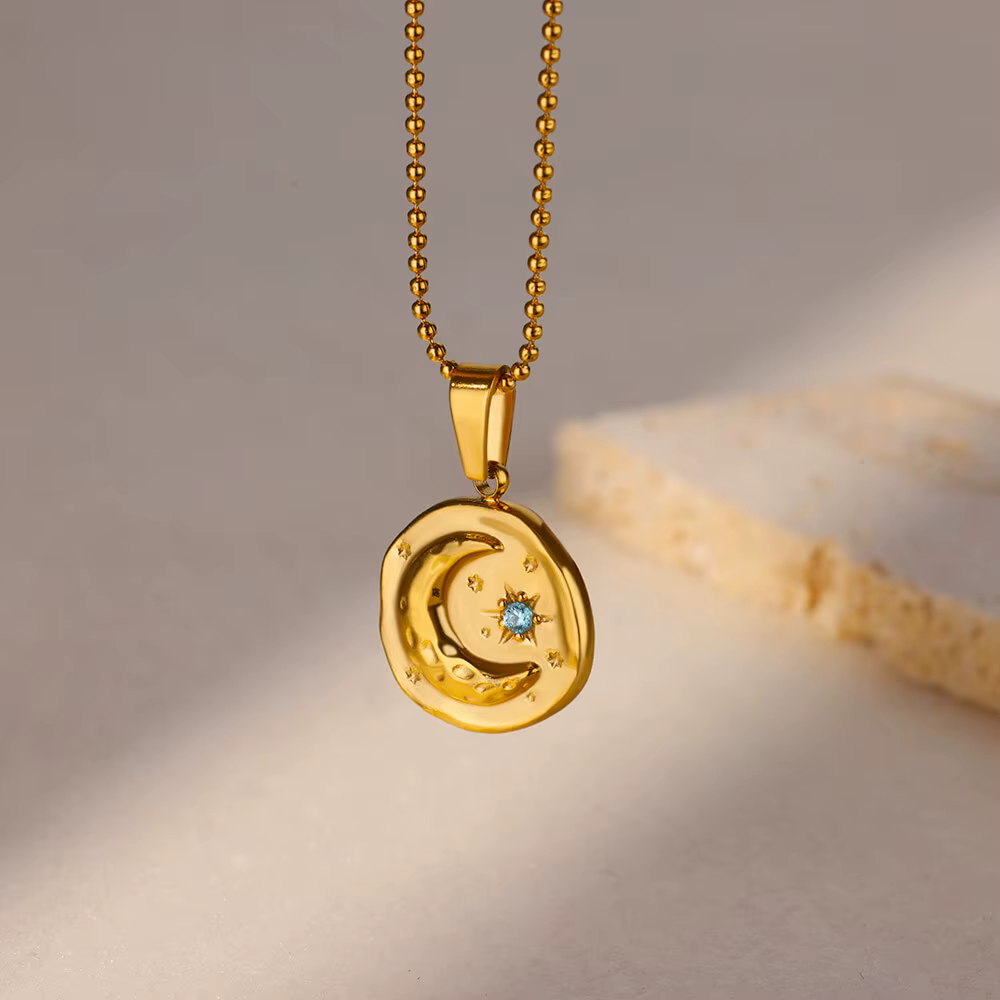 Colliers étoile lune en Zircon bleu pour femmes