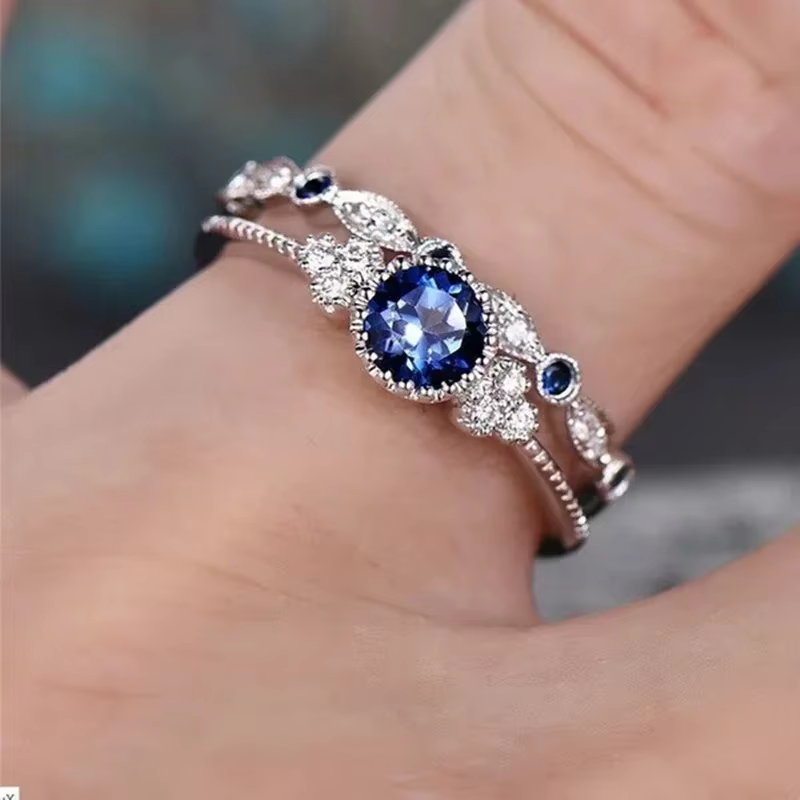Ensemble de bagues en argent Sterling 925 avec cristaux de Zircon émeraude pour femmes