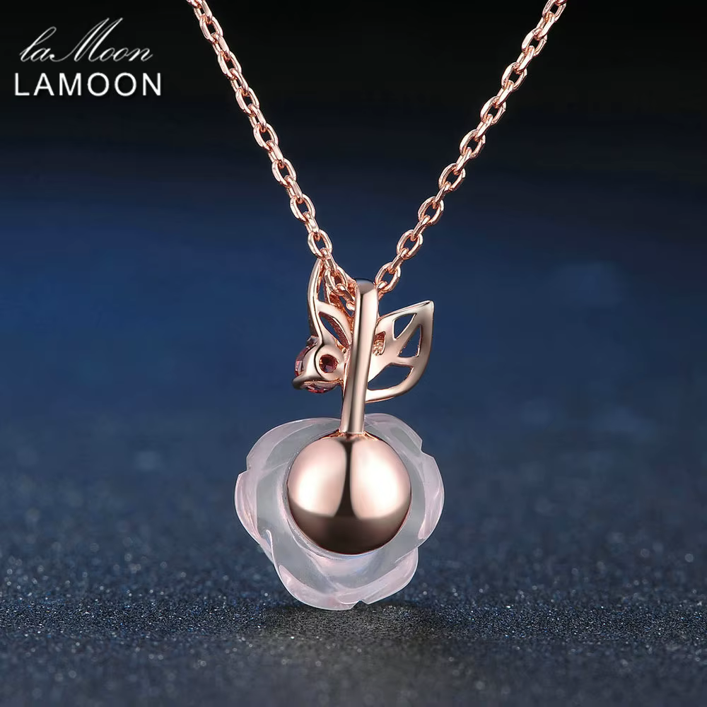 Collier en argent regardé 925 avec fleur rose
