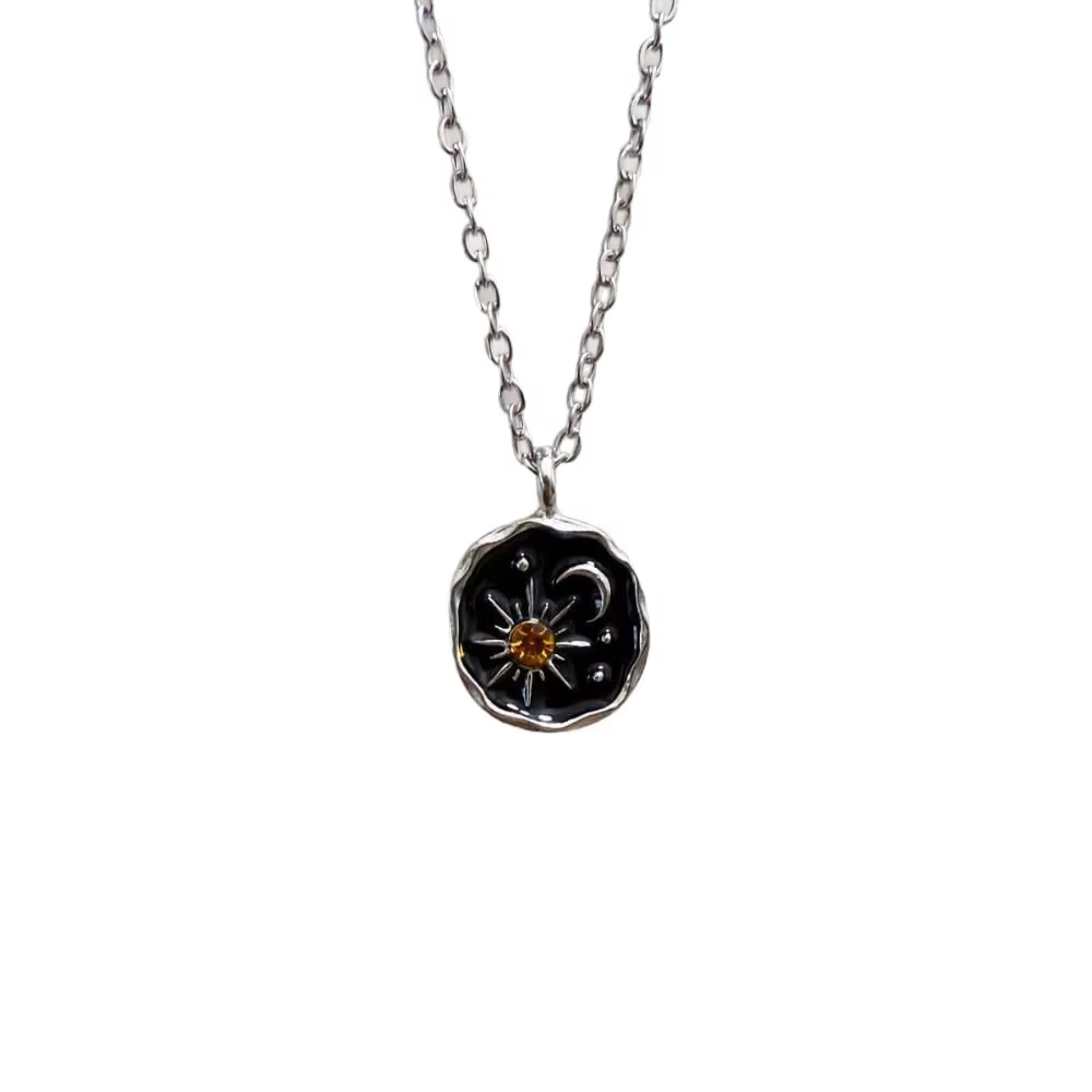Collier Pendentif Bohème Soleil Lune Étoile en Argent