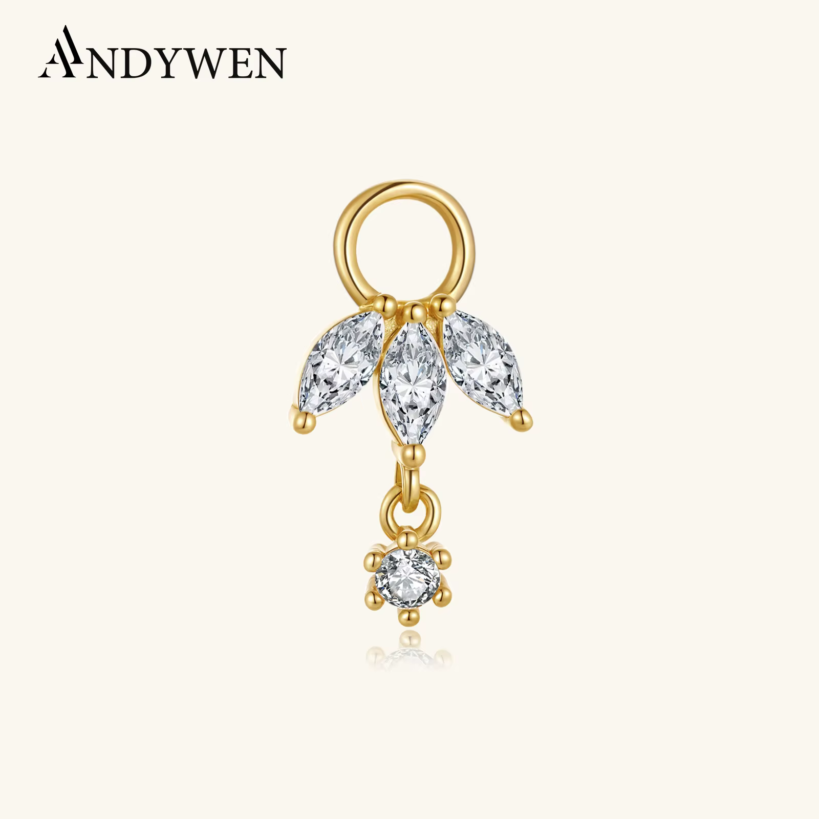 ANDYWEN Boucles d'oreilles pendantes en argent sterling 925 avec zircon scintillant en forme de marquise et rond