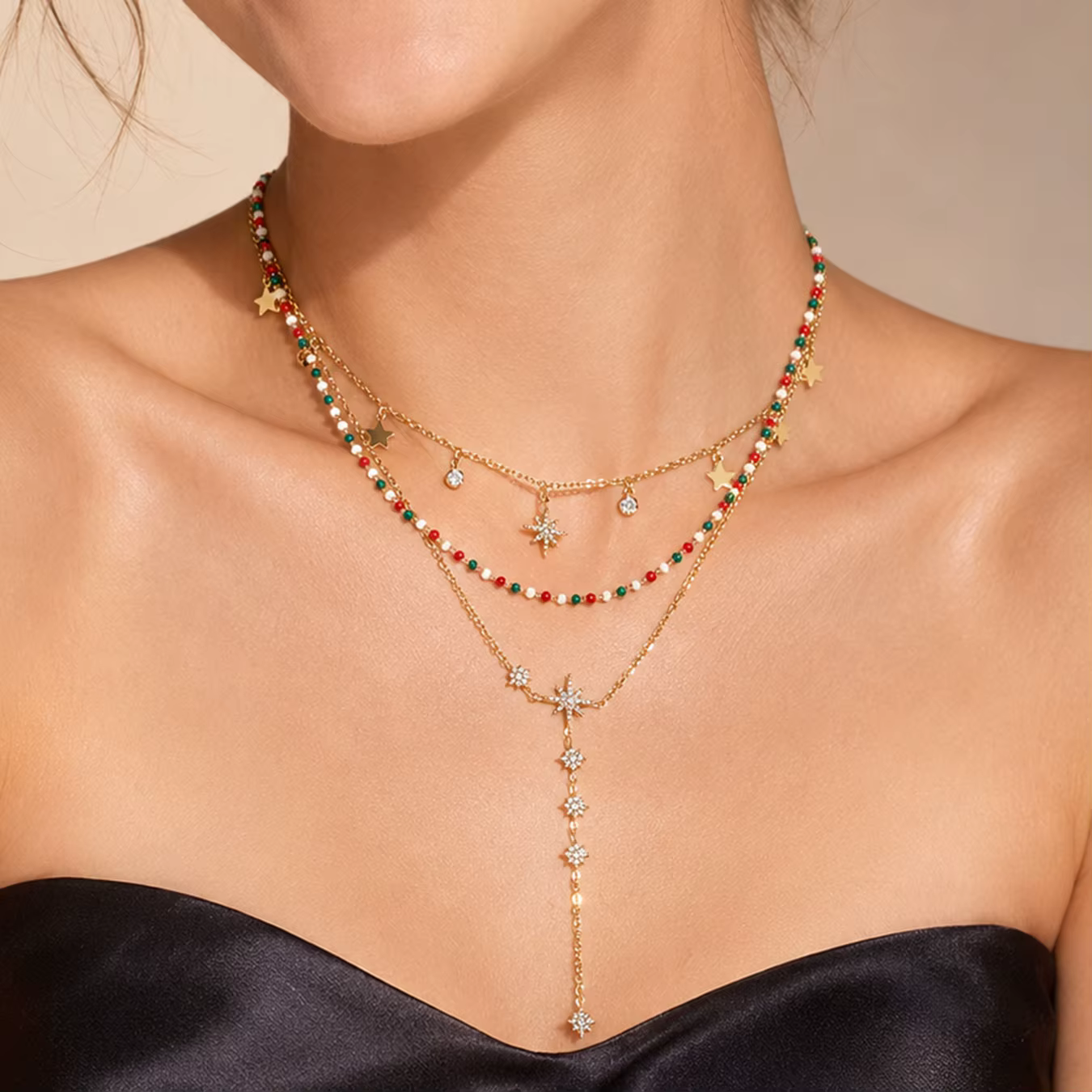 Collier Zircon North Star Y avec perles émaillées empilables