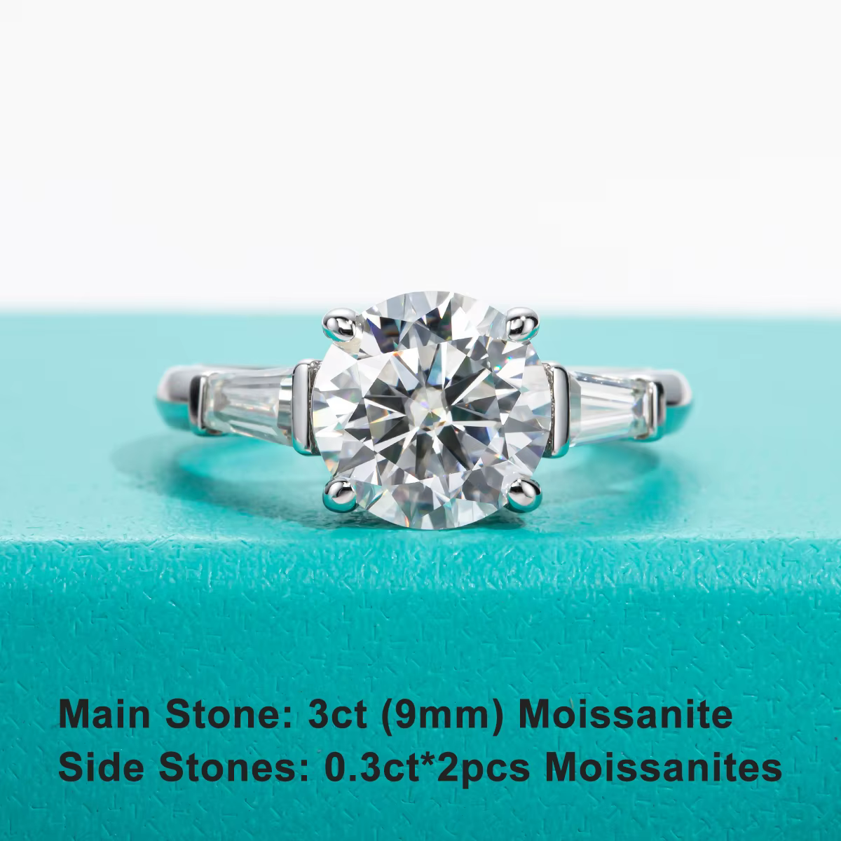 3ct Moissanite bague de fiançailles couleur D 925 en argent Sterling avec certificat 3 pierres anneaux de mariage pour