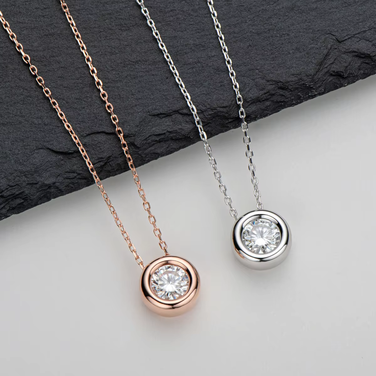 Lnngy 6.5mm lunette ronde Moissanite pendentif collier pour femmes 925 en argent Sterling clavicule chaîne colliers bijoux Collare Mujer